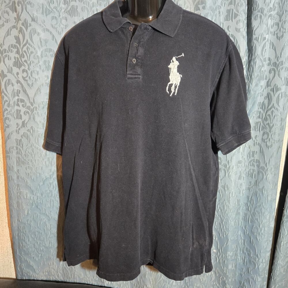 Vtg Polo Ralph Lauren Big Pony Shirt 2X Made in USA Black Cotton Polo #3 Sleeve